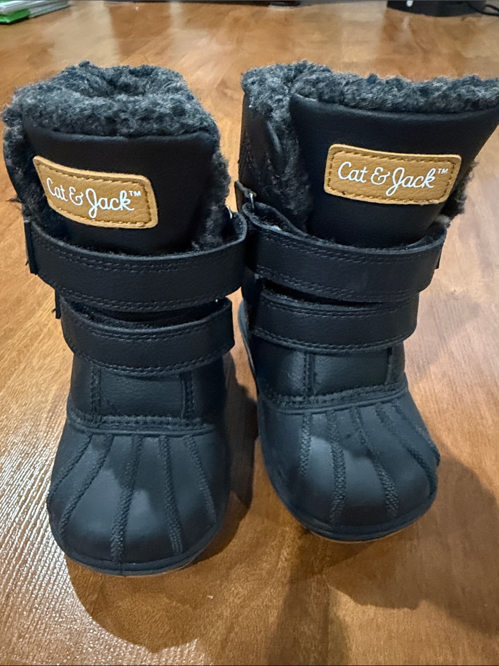 Cat & Jack Black and Brown Kids' Winter Boots with Faux Fur Trim